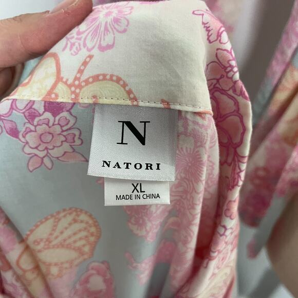 Natori Pajama 2 Piece Set Women's Size XL Pink Pastel Asian Floral Colorful - Picture 8 of 10